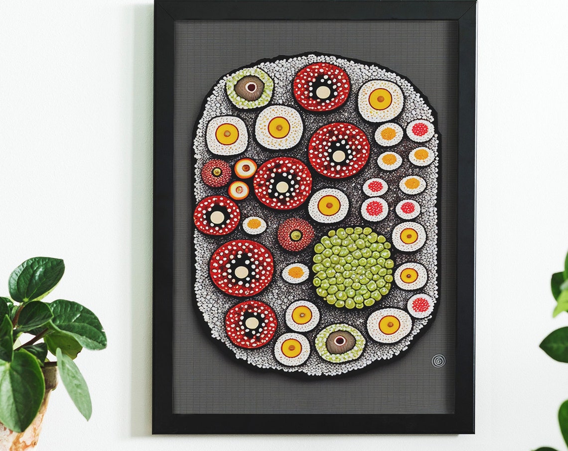 Yayoi Kusama Style Dotted Sushi Platter Japanese Food Art Poster
