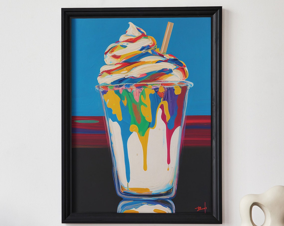 Colorful Pop Art Ice Cream Sundae On Bold Blue Background Poster