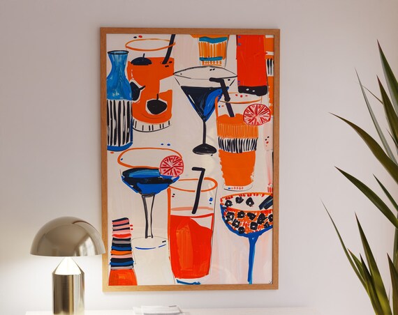 Cocktail Glasses Pattern Martini Orange Drinks Fun Art Poster