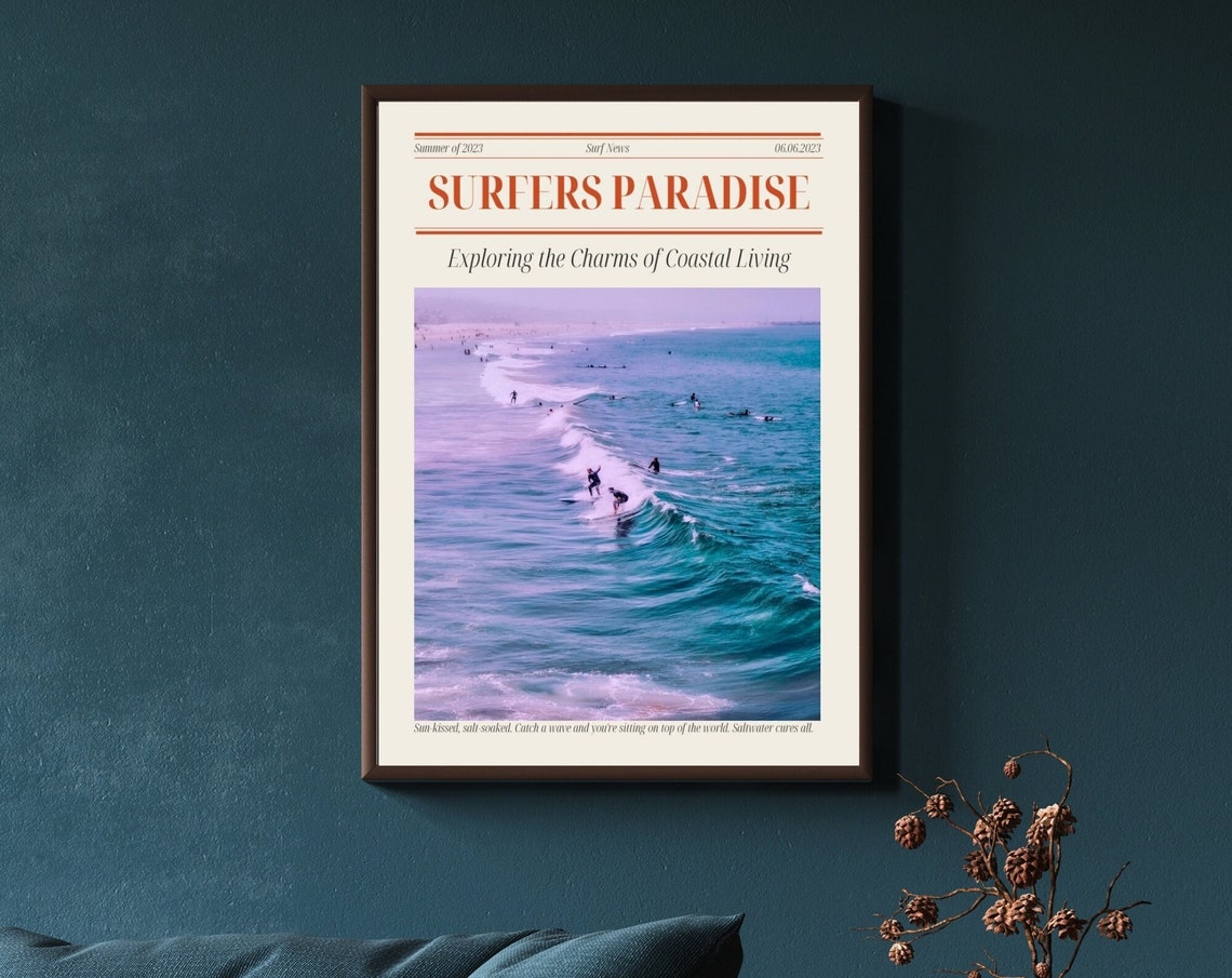 Surfers Paradise Summer 2023 Vintage Surf News Coastal Poster