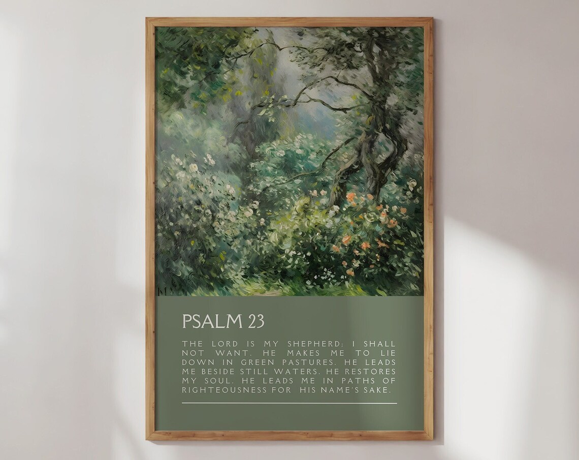 Psalm 23 Monet-Inspired Christian Poster, Sage Green
