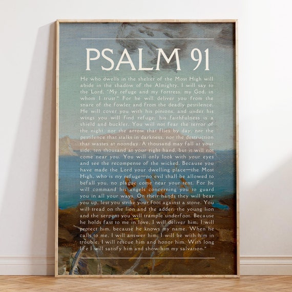 Psalm 91 Christian Wall Art Scripture Poster Bible Verse Wall Art Art Trendy Apartment Decor Coastal Wall Art Christian Prints