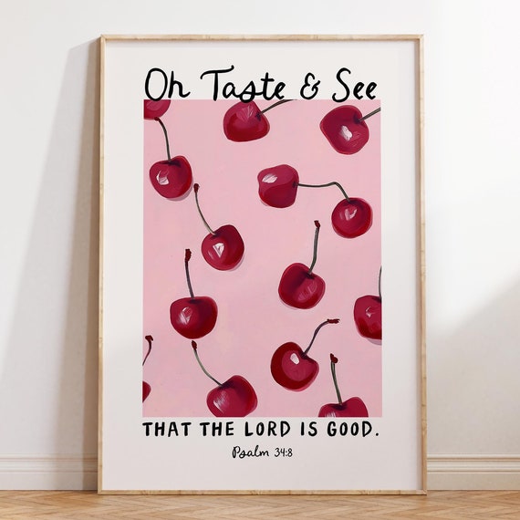 Psalm 34 Cherries Coquette Christian Art Print