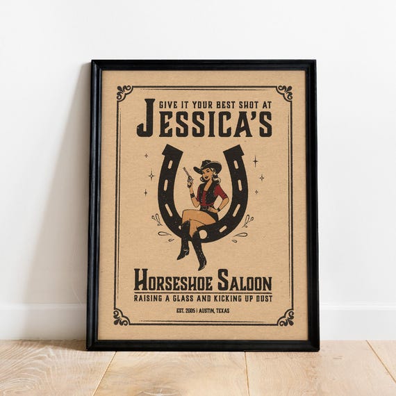 Horseshoe Saloon Western Wall Art Vintage Cowgirl Bar Poster Cart Prints Retro Wild West Rodeo Print Trendy Pin Up