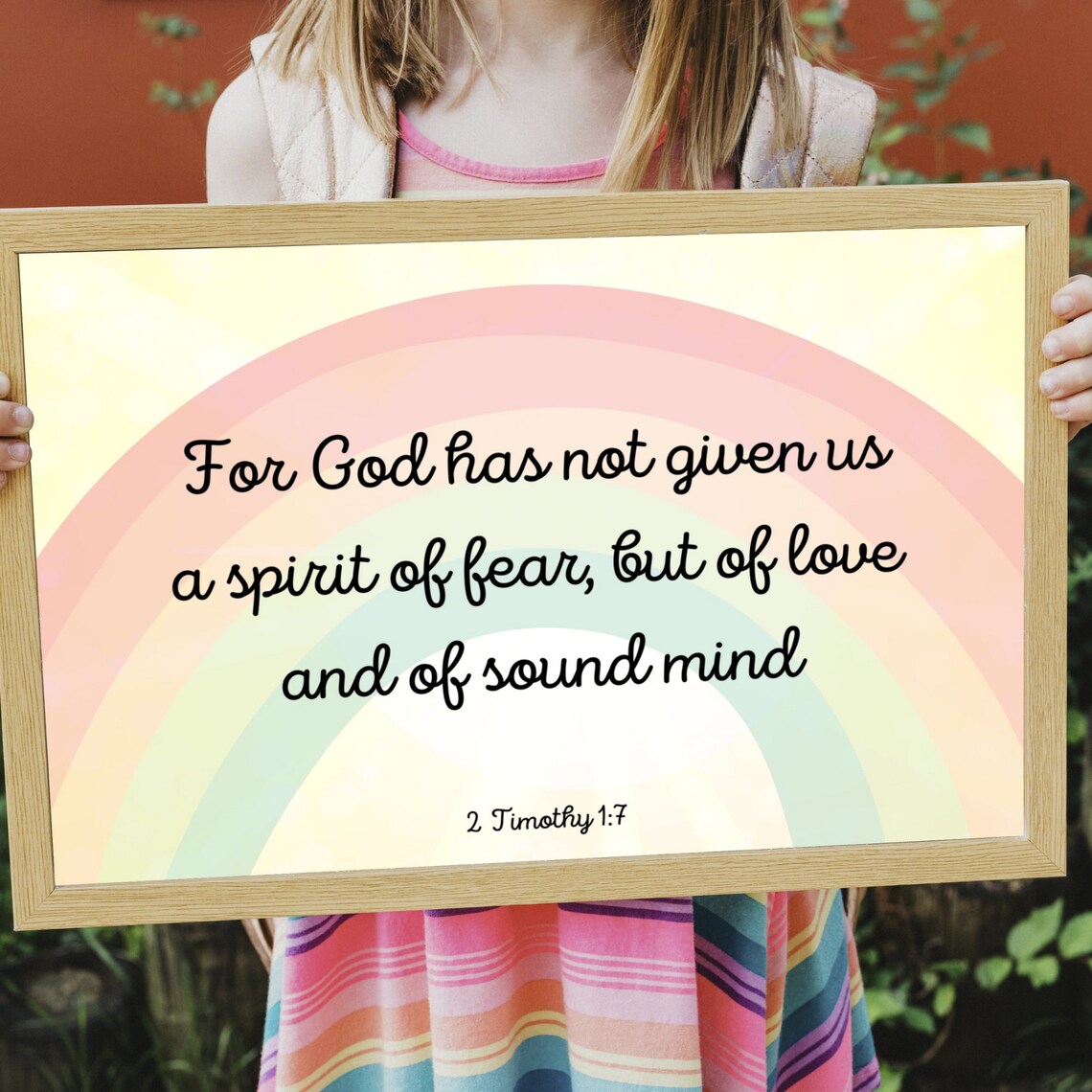 2 Timothy 1:7 Bible Verse Rainbow Sunshine Wall Art