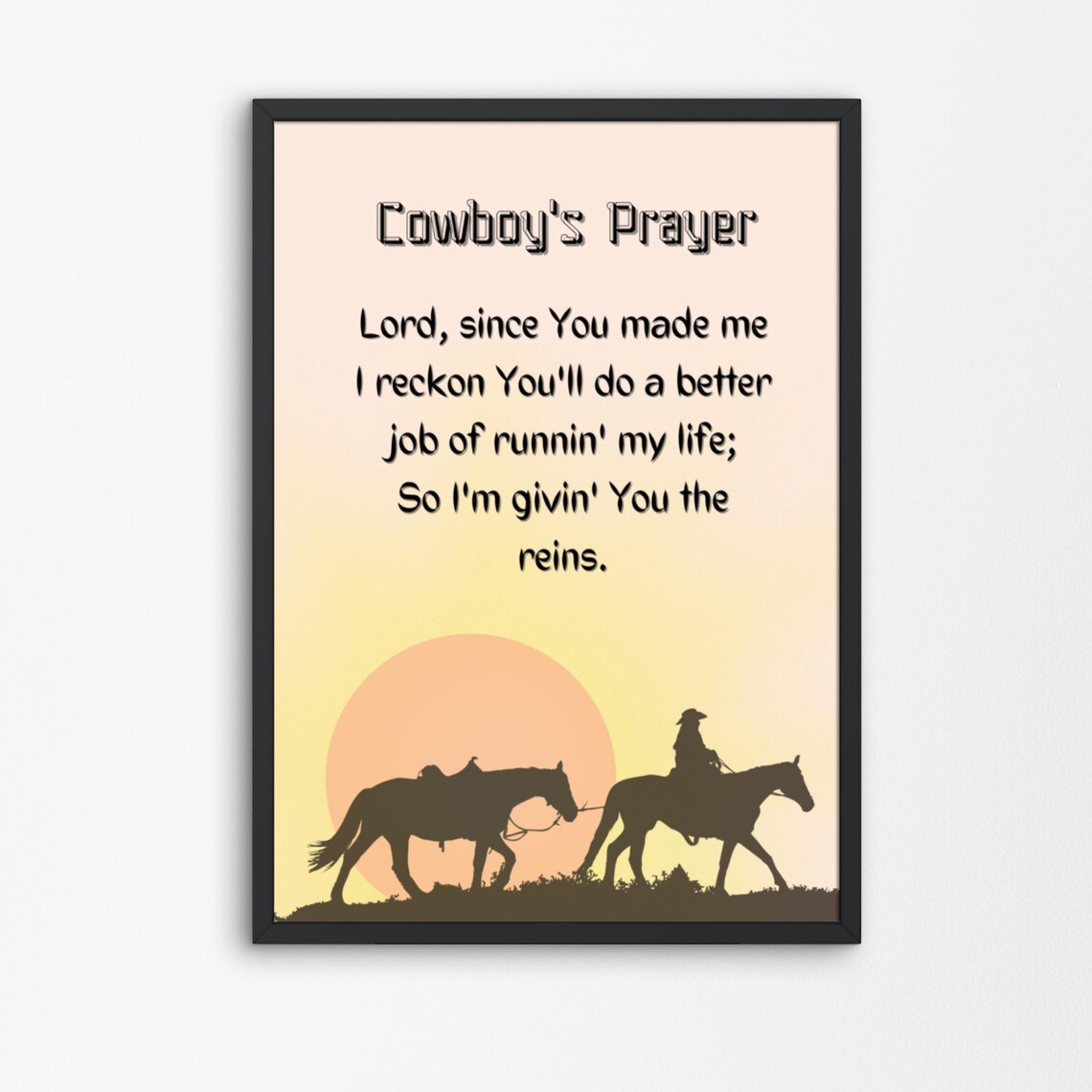 Cowboys Prayer Sunset Horse Silhouette Western Faith Quote Poster
