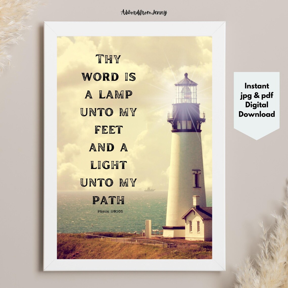 Psalm 119 Thy Word Is A Lamp Lighthouse Art Print - Image 2