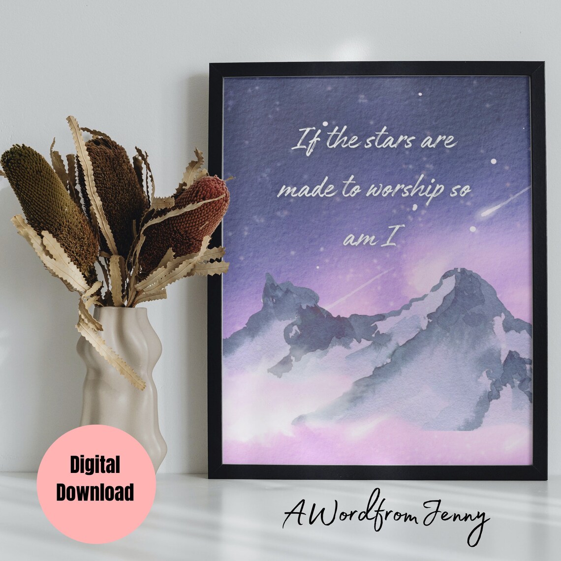 If the Stars Are Made to Worship So Am I Night Mountain Watercolor Poster - Image 2
