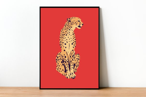 Red Cheetah Poster Print Art Leopard Animal Wall Boho Home Decor Artwork