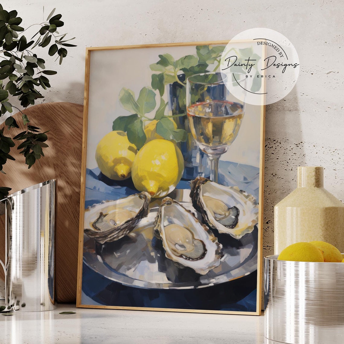 Oyster and Lemon Kitchen Poster Impressionist Seafood Still Life