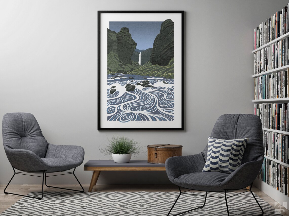Iceland Kvernufoss Waterfall, Scandinavian Travel Poster - Image 2
