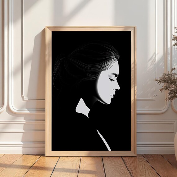 Minimalist Black And White Woman Figure Silhouette Art Female Graphic Wall Decor Modern