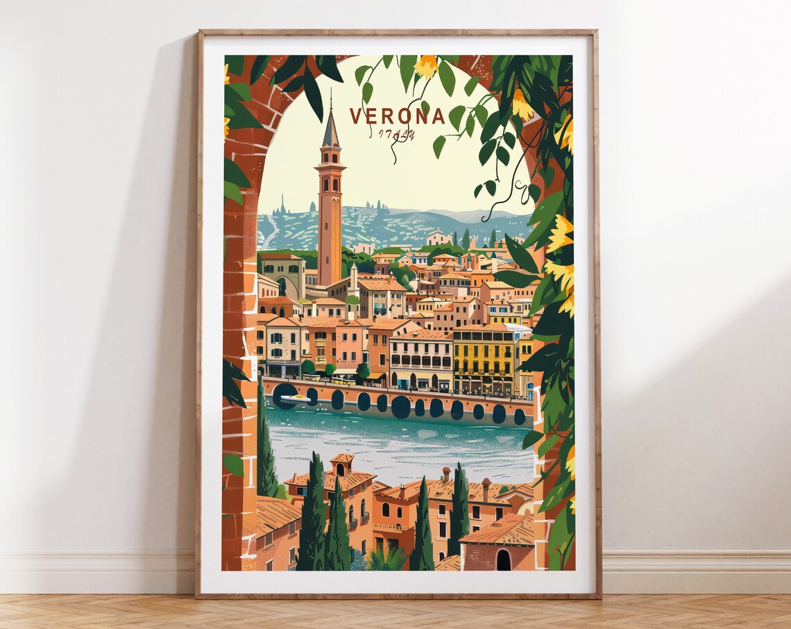 Verona Italy Historic River View Archway Travel Home Decor Poster