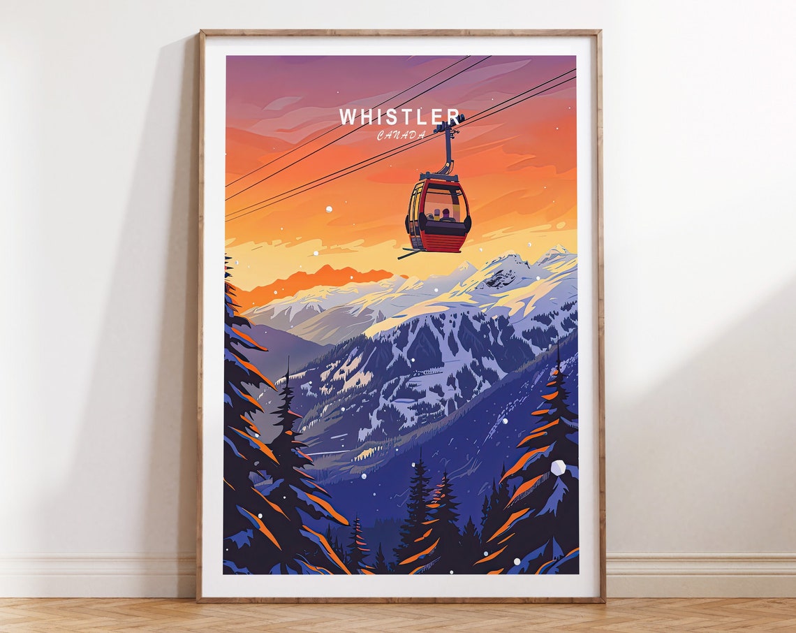 Whistler Canada Sunset Gondola Ride Over Alpine Snowy Peaks Poster