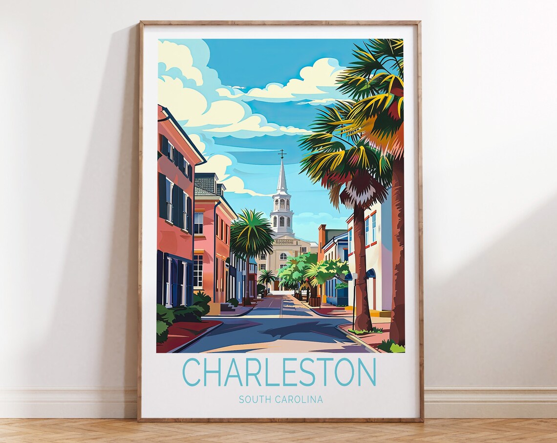 Charleston Travel Poster, South Carolina City Print