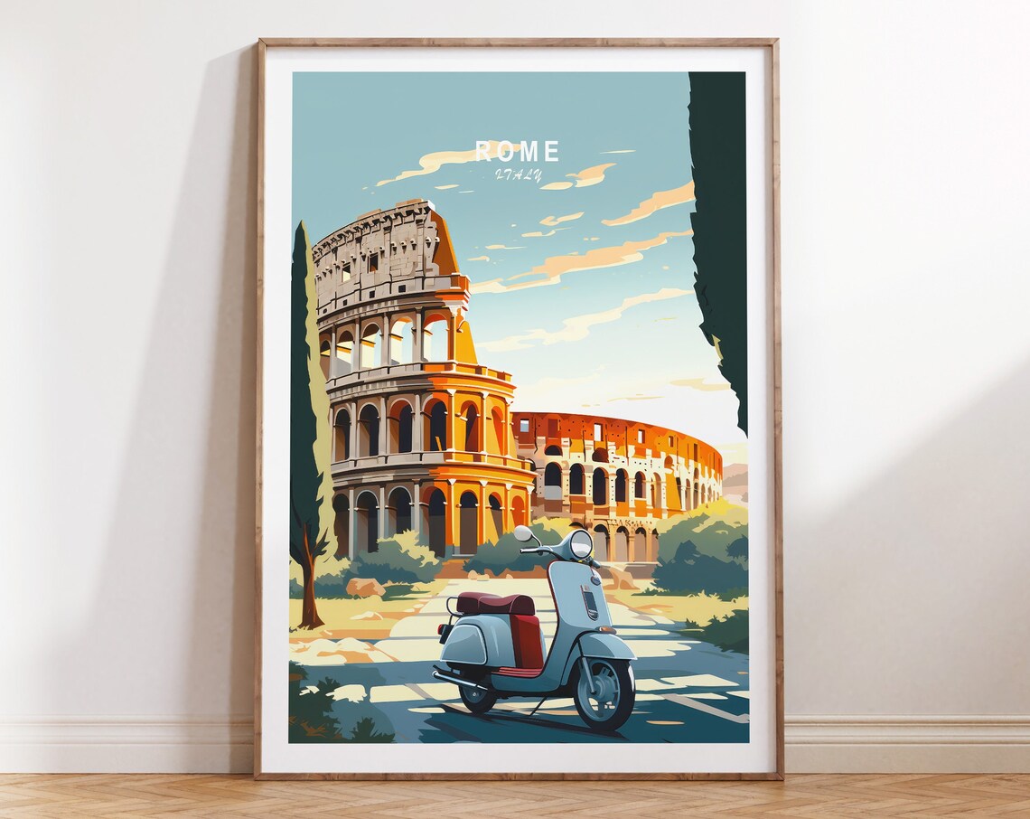 Rome Italy Travel Poster, Colosseum Wall Decor
