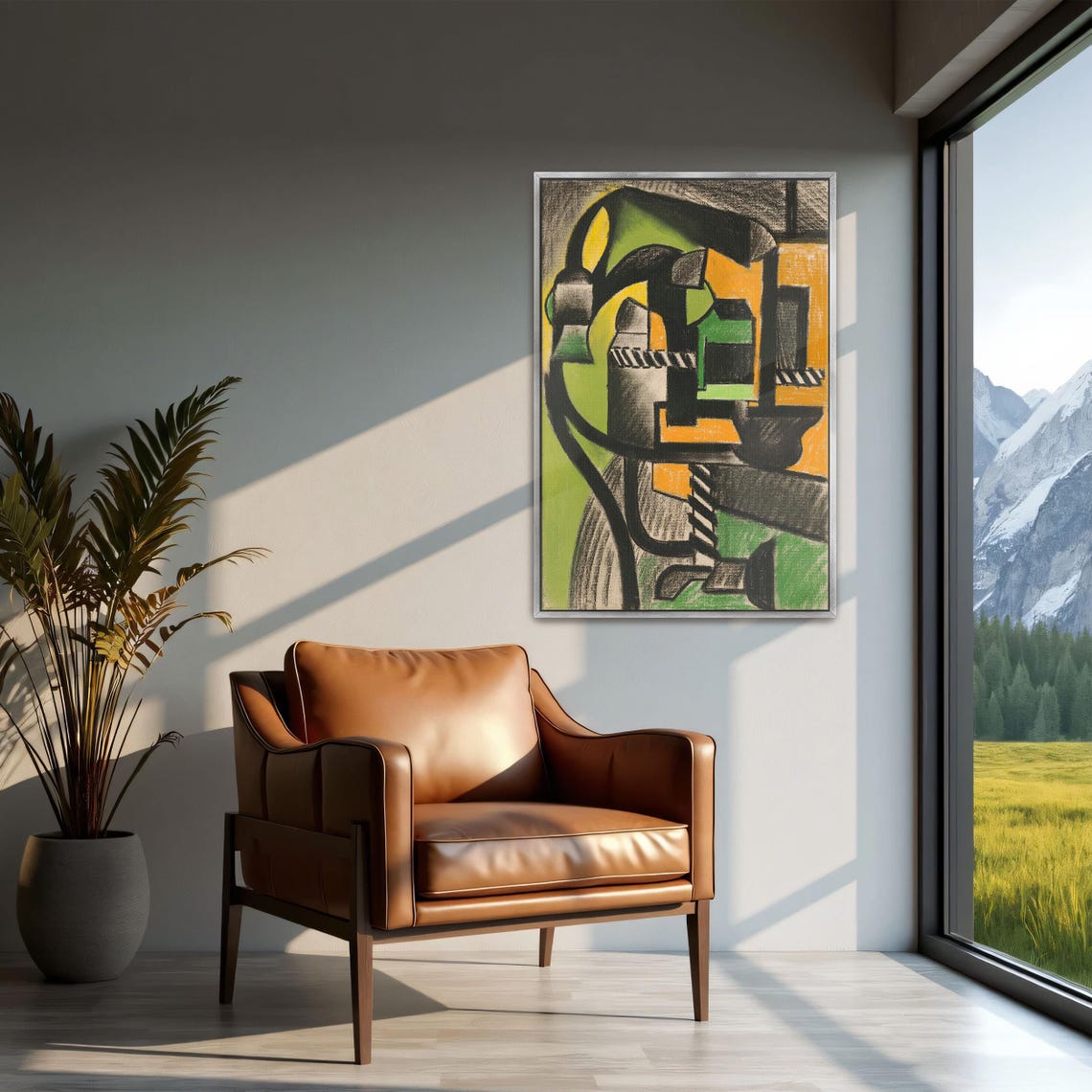 Large Framed Print Of Abstract Cubist Composition Geometric Wall Art Black And Green Living Room Art Print Geometric Decor - Image 2