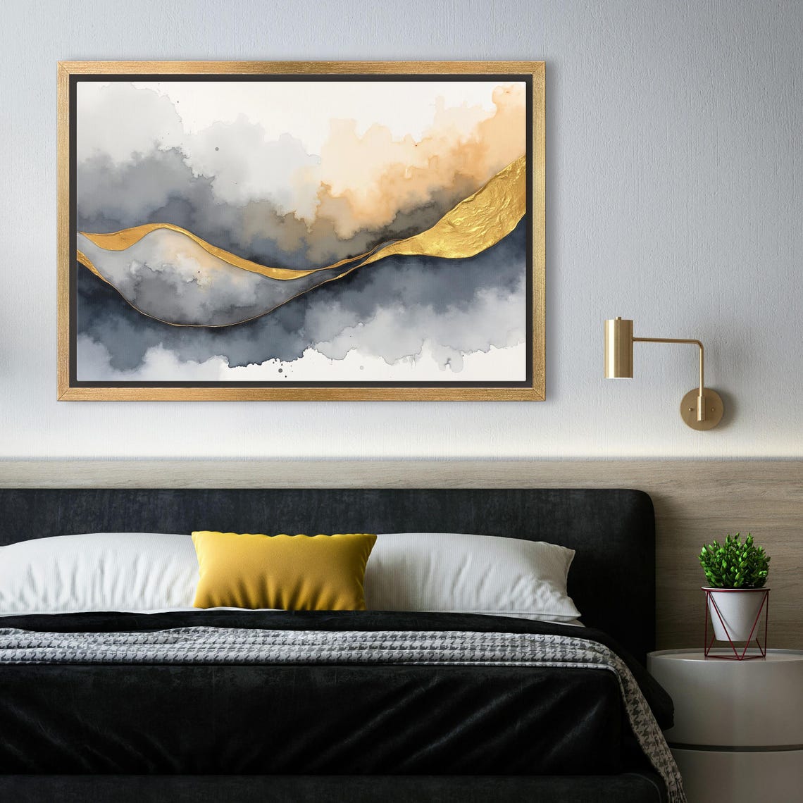 Gold Ribbon Swoosh Through Storm Grey And Amber Clouds Abstract Poster - Image 4