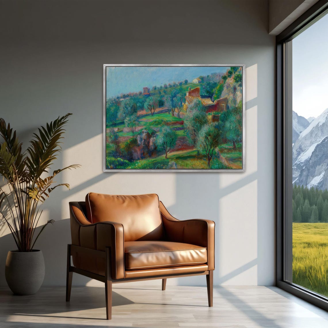 Mediterranean Hillside Village With Olive Trees Landscape Poster - Image 2