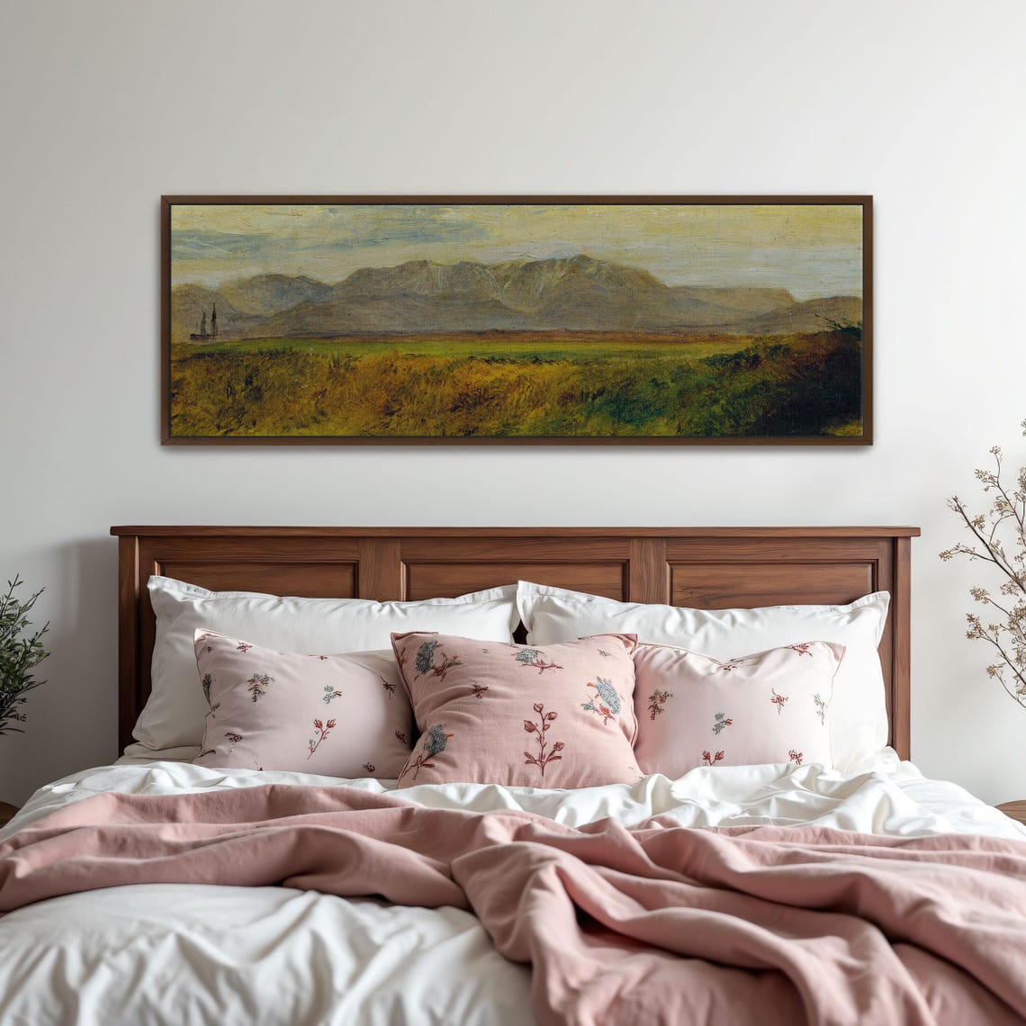 Distant Mountain Range Over Green Fields Panoramic Landscape Poster