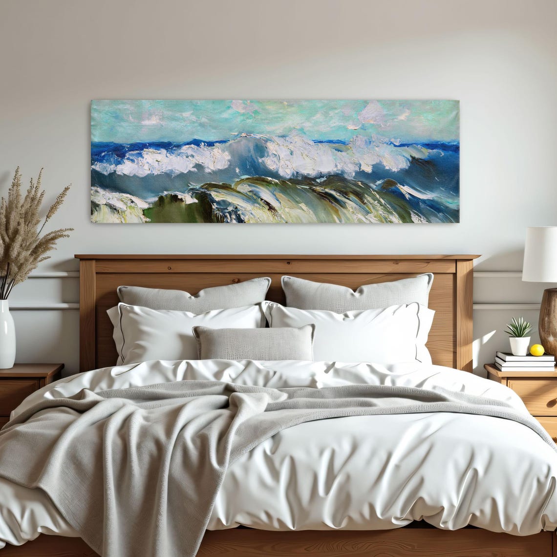 Impressionist Ocean Waves in Blue and White Panoramic Poster - Image 3