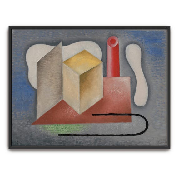 Large Framed Print Of Abstract Geometric Shapes With Red Yellow And White Geometric Fine Art Print Minimalist Oil Painting