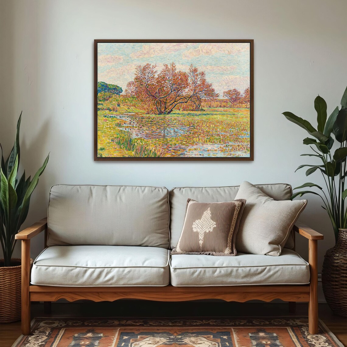 Autumn Trees by a River Pointillist Landscape Painting Poster - Image 6