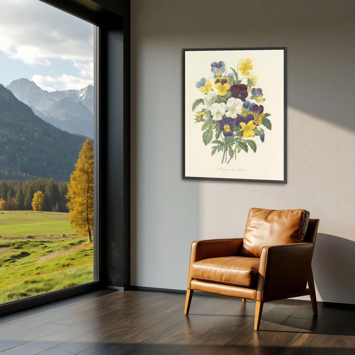 Vintage Pansy Bouquet Botanical Illustration Purple Yellow Poster - Image 4