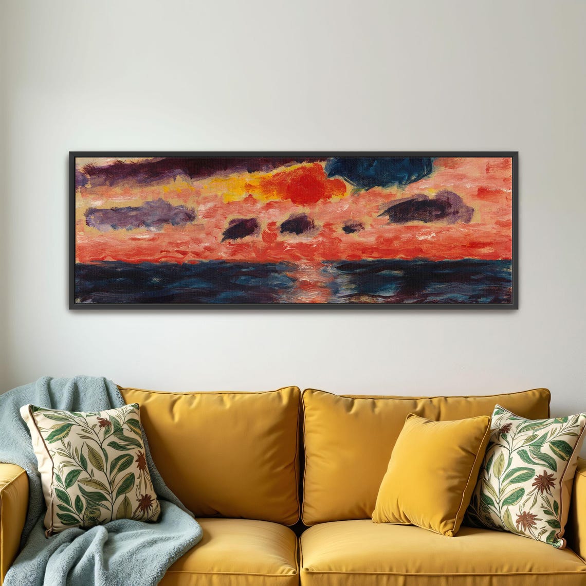 Abstract Seascape With Sunset Panoramic Wall Art Horizontal Framed Art Above Bed Wall Art Bedroom And Living Room Art Wide Narrow - Image 2