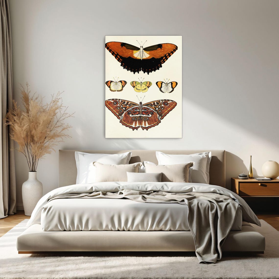 Framed Wall Art Of Five Butterflies On White Background Animal Wall Art Brown And White Entryway Artwork Victorian Illustration - Image 2