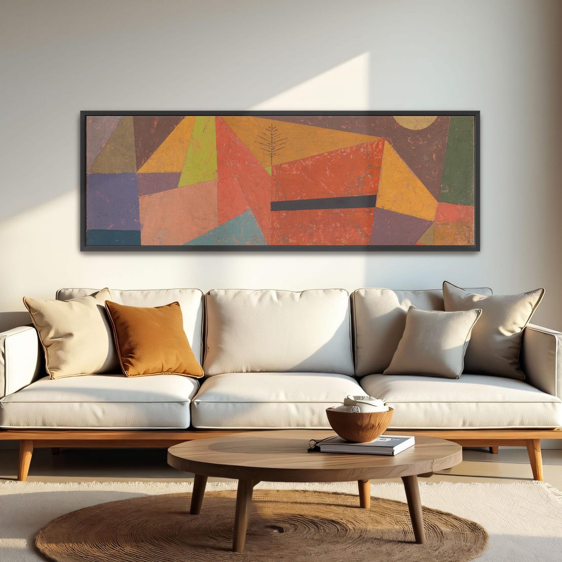 Abstract Geometric Composition With Tree Panoramic Wall Art Horizontal Framed Art Above Bed Wall Art Bedroom And Living Room Art Wide - Image 4