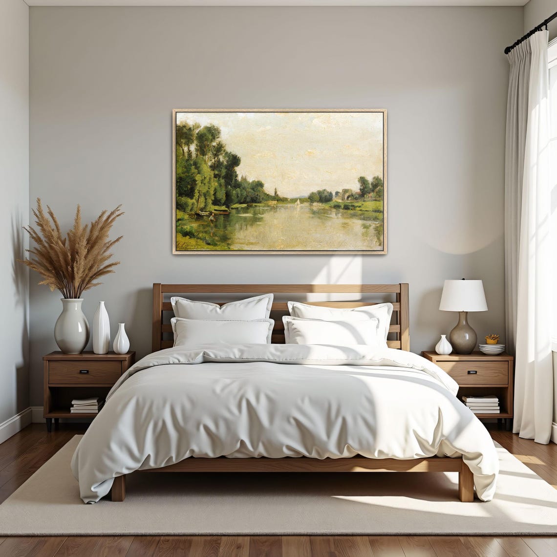 Old River Landscape With Trees And A Small Wooden Boat Oil Poster - Image 4