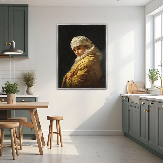 Woman in White Turban and Golden Shawl Classic Portrait Poster