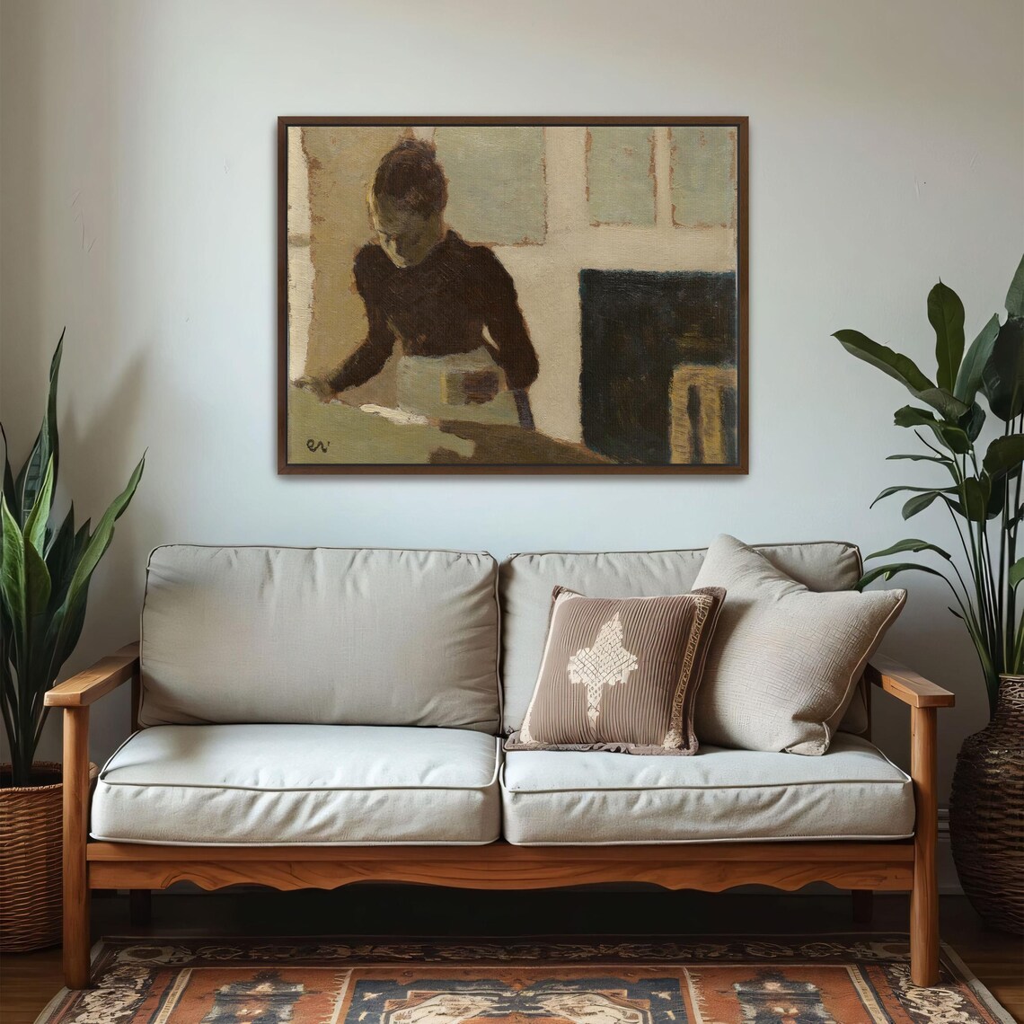 Woman in Dark Dress and Apron Rustic Interior Oil Painting Poster - Image 5