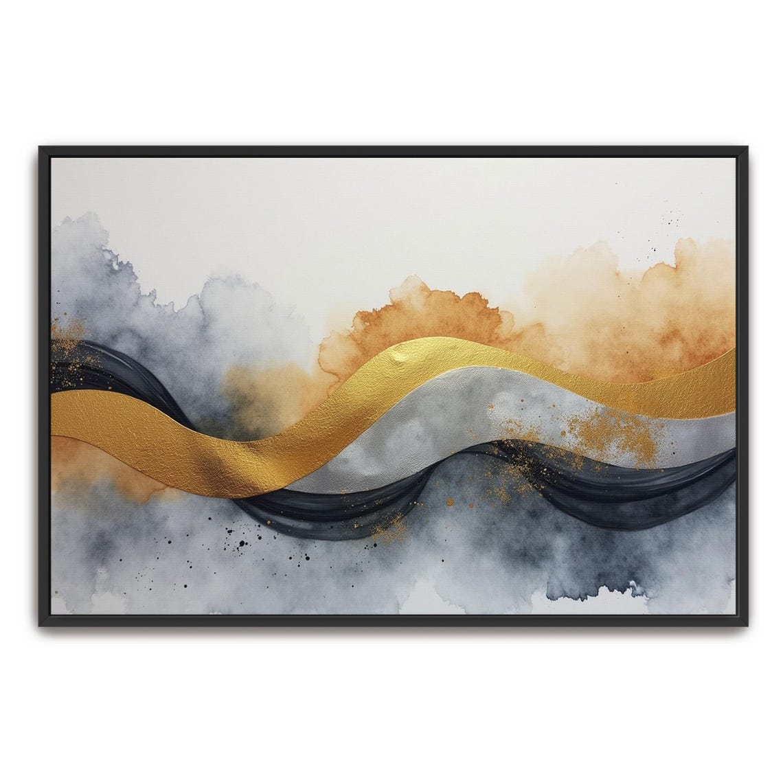 Woven Gold Silver And Black Ribbons Watercolor Abstract Art Poster