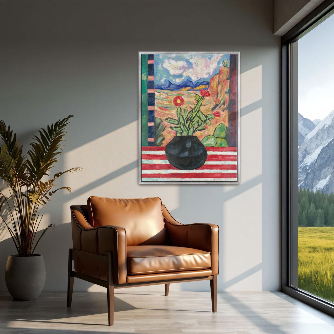 Blooming Cactus in a Black Pot Southwest Desert Vintage Art Print - Image 2