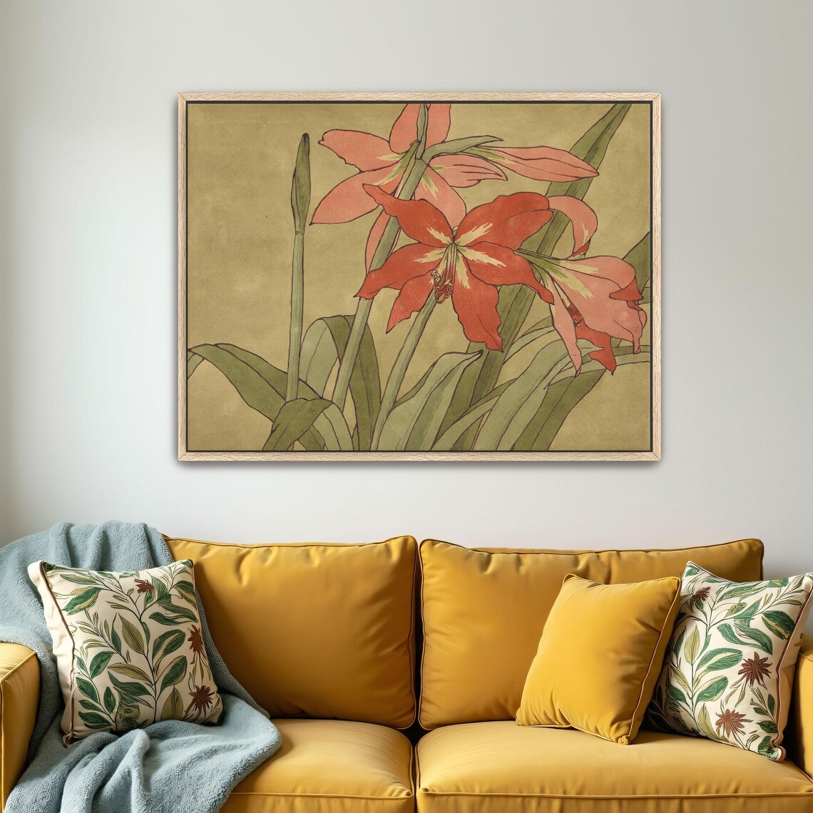 Red Amaryllis Blossoms Art Nouveau Floral Botanical Wall Poster - Image 2