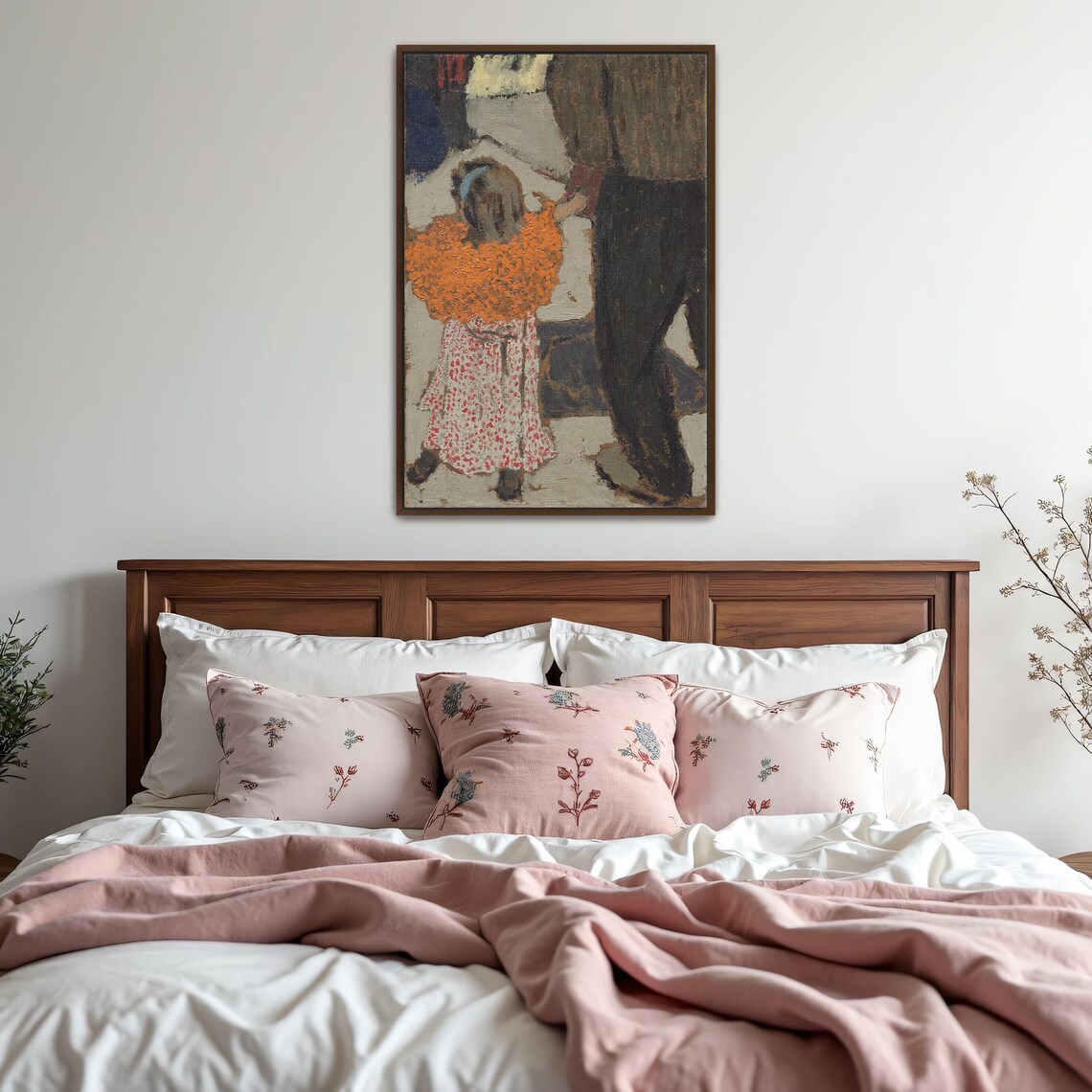 Framed Wall Art Of A Woman And A Man Walking In A Street Portrait Print Orange And White Entryway Art Print Boho Art - Image 5