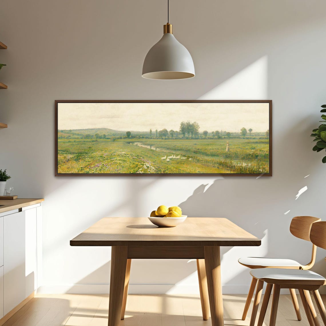 Peaceful Meadow With Ducks and a Woman by a Winding Stream Poster - Image 2