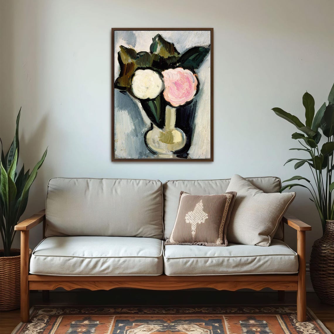 Framed Wall Art Of White And Pink Flowers In A Vase Floral Fine Art Print White And Green Entryway Artwork Bohemian Oil Painting - Image 5