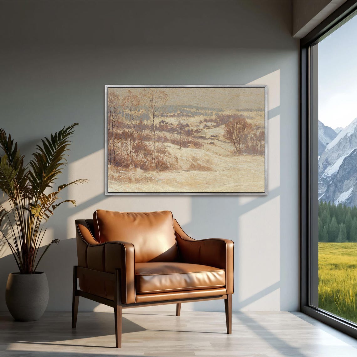 Snowy Winter Hills with Bare Trees Muted Calm Landscape Poster