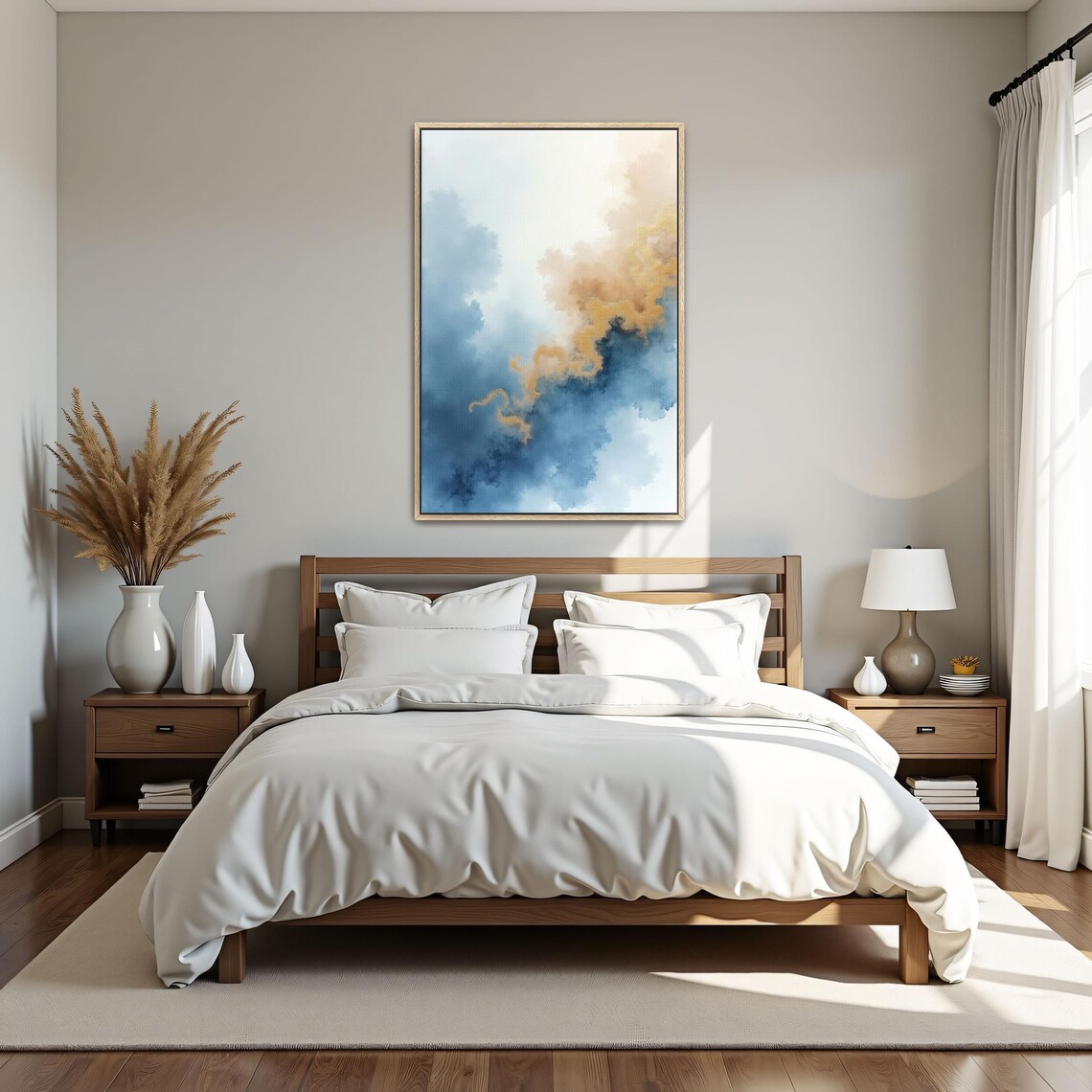 Abstract Gold and Blue Ink Watercolor Swirls Painting Poster - Image 4
