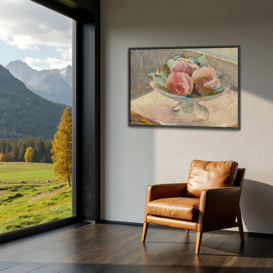 Peaches in a Glass Bowl Impressionist Fruit Still Life Poster - Image 4