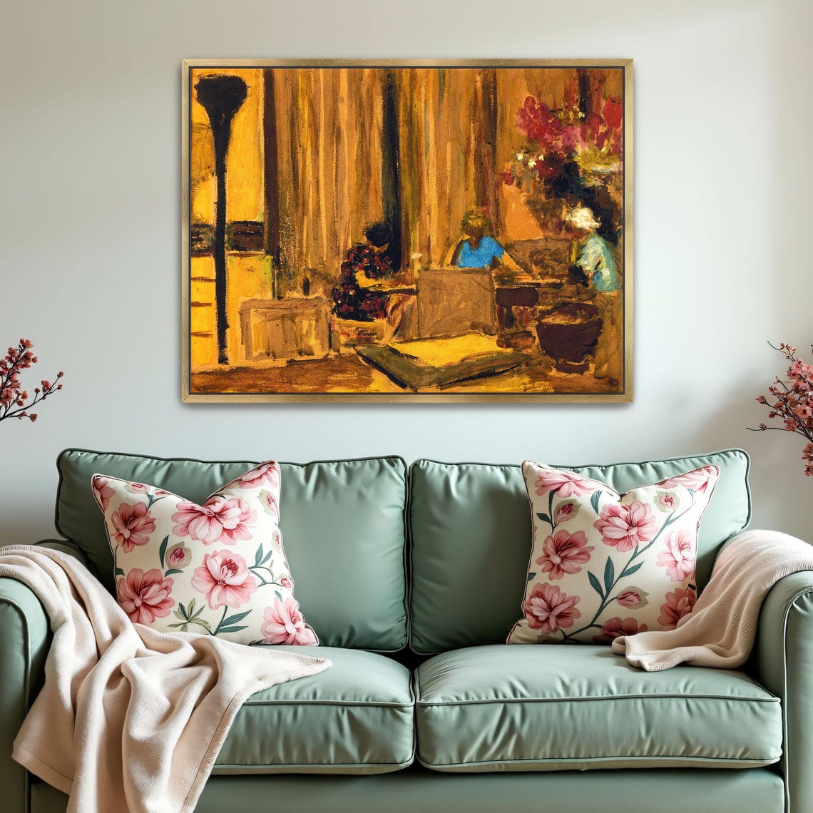 Golden Interior with Figures at Table Warm Vintage Art Poster - Image 2