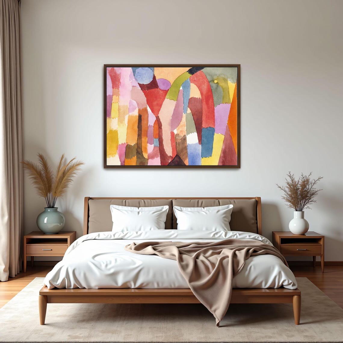 Paul Klee Framed Wall Art Abstract Watercolor Painting With Geometric Shapes Geometric Wall Art Red And Yellow Entryway Decor - Image 5