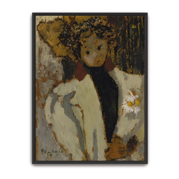 Early Modernist Portrait Of A Woman In White With Daisies Poster