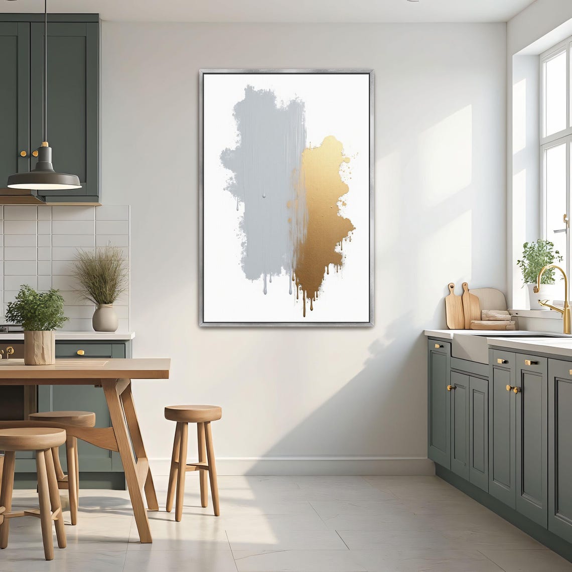 Grey And Gold Dripping Paint On White Abstract Minimalist Poster - Image 2