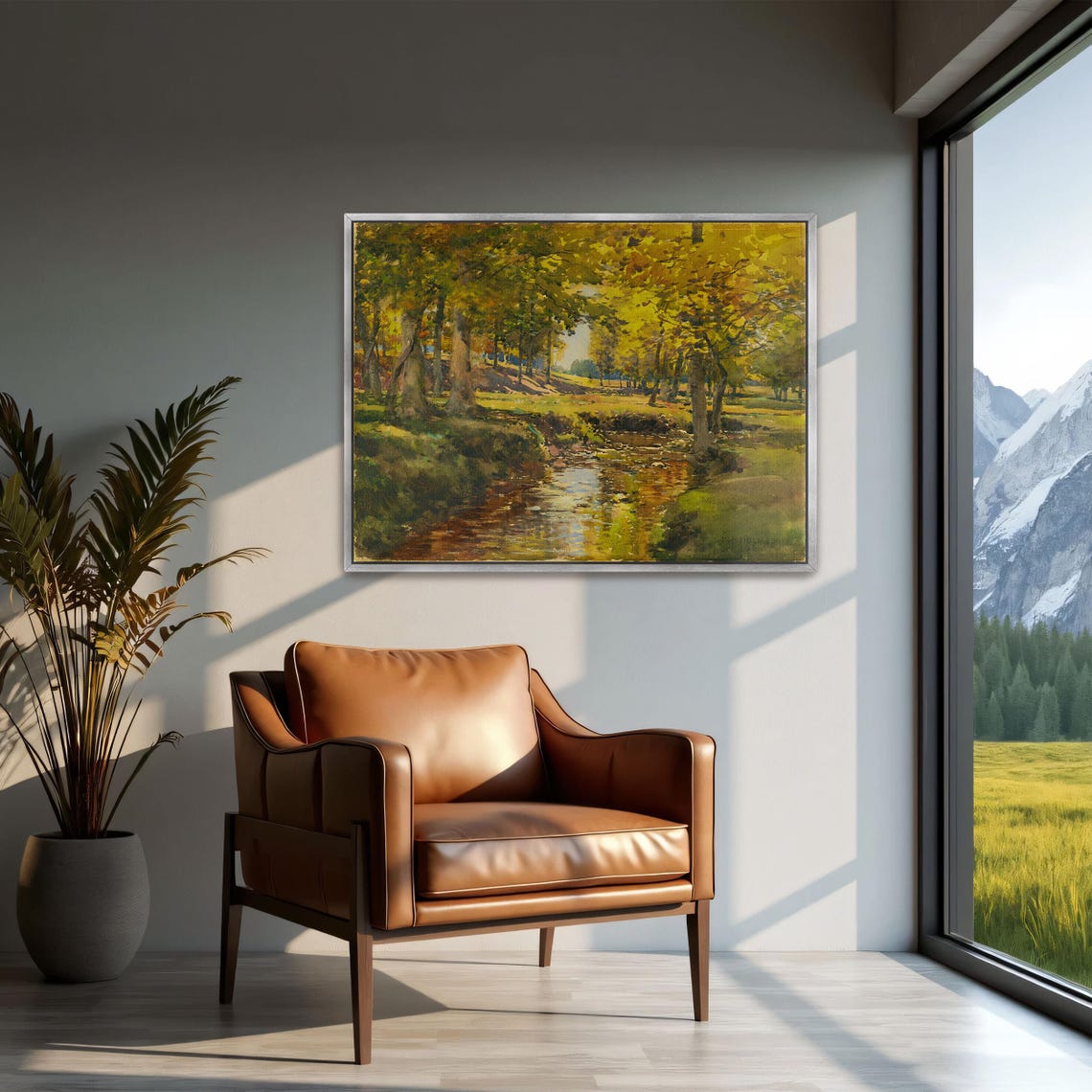 Autumn Stream Flowing Through Golden Fall Woods Landscape Poster - Image 2