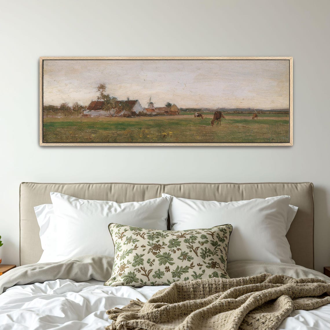 Farmhouse In A Field With A Cloudy Sky Panoramic Wall Art Horizontal Framed Art Above Bed Wall Art Bedroom And Living Room Art Wide - Image 5