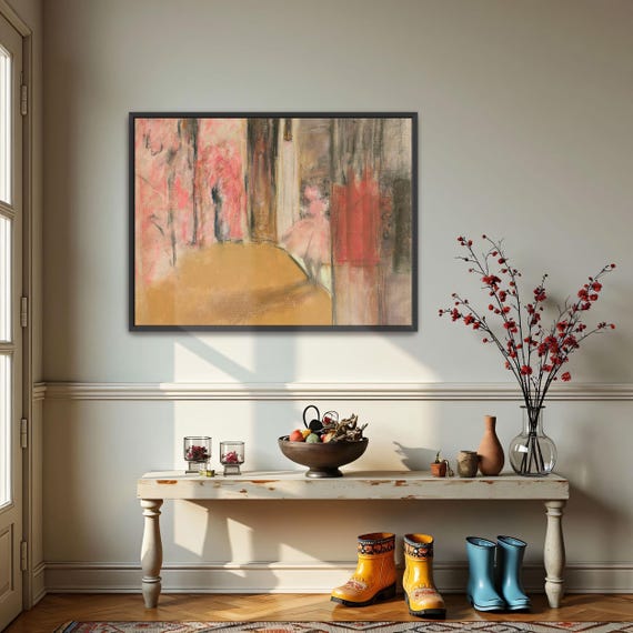 Large Framed Print Of Backstage Scene With A Dancer Portrait Fine Art Print Pink And Beige Entryway Art Print Boho Artwork